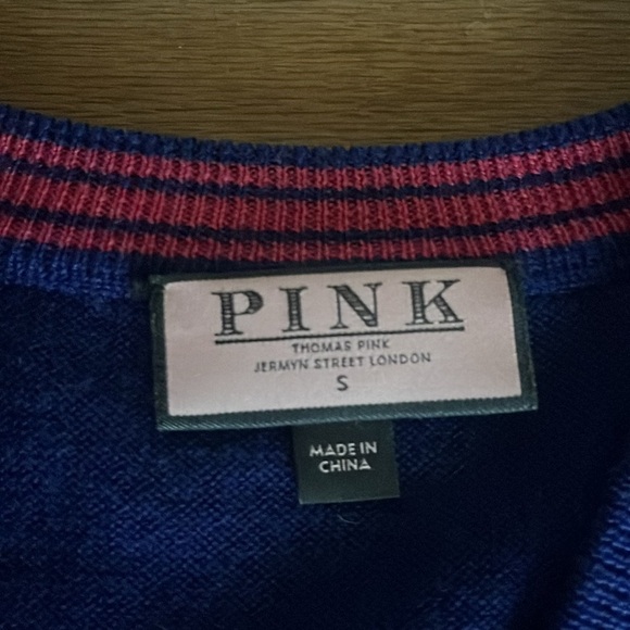 Thomas Pink Blue Men's V Neck Sweater Merino wool Size S - Picture 7 of 8